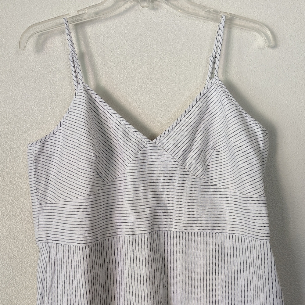 Banana Republic Linen Sleeveless Sheath White/Blue Stripe Midi Trumpet Dress 14 - Picture 3 of 10